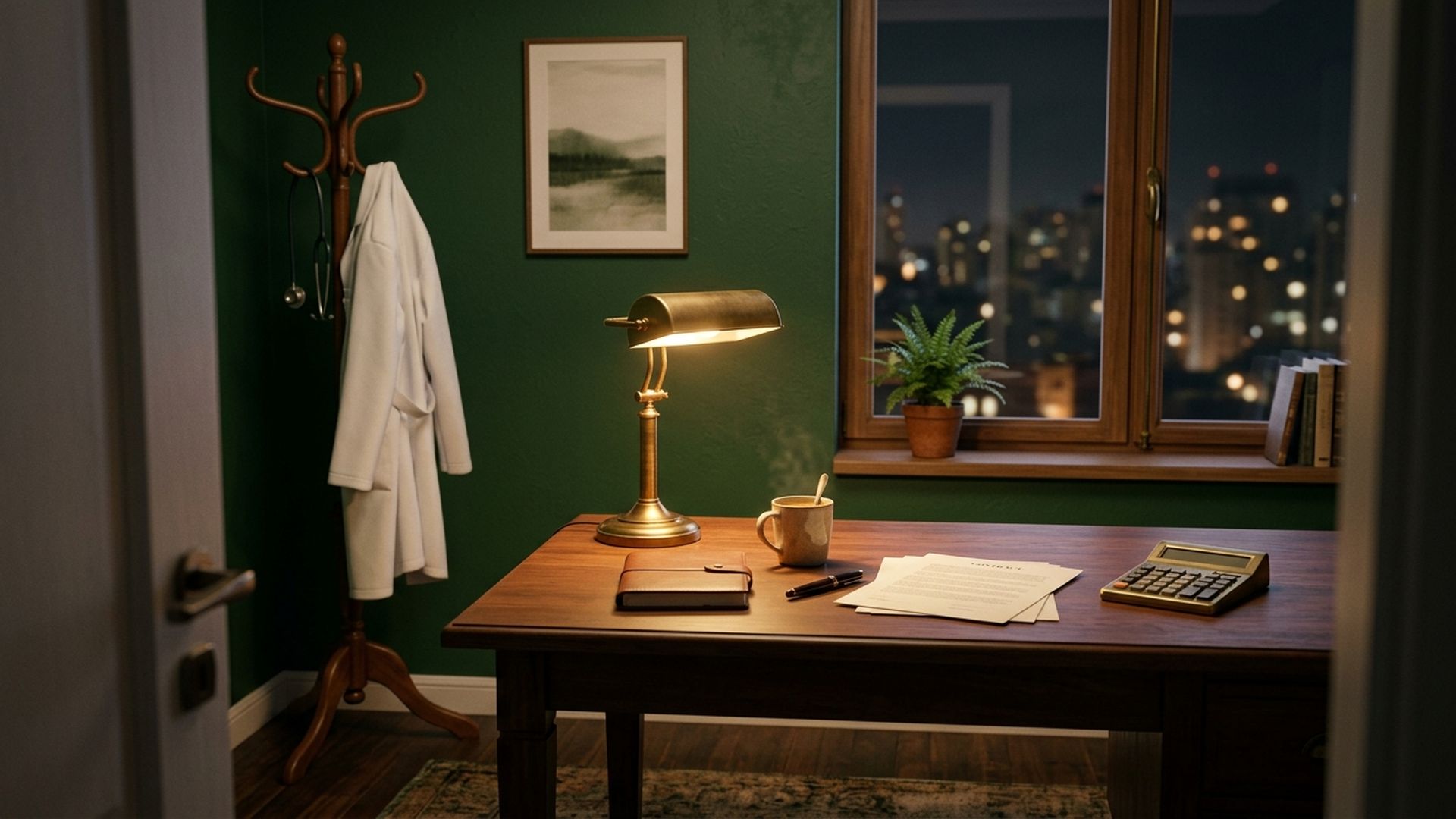 Oito da noite: o jaleco no cabideiro, o contrato na mesa